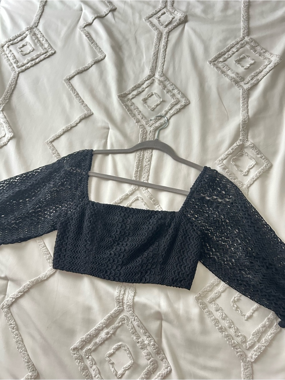 Made in Brazil Black Crochet Square-Neck Crop Top